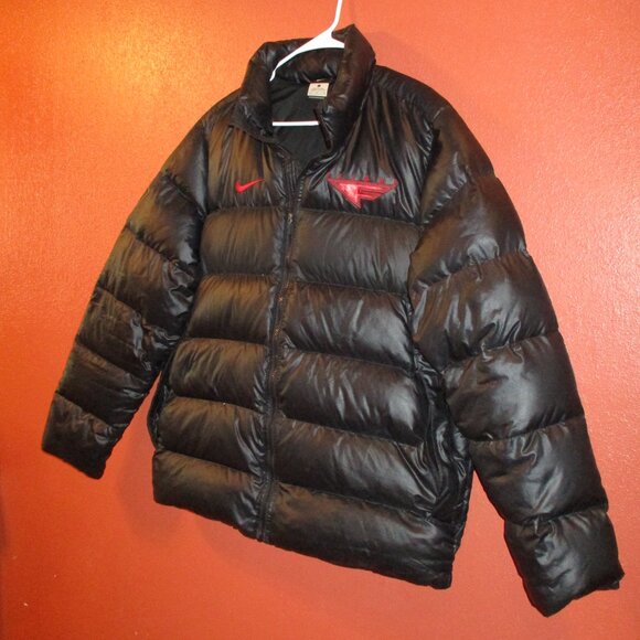 Nike Flight Puffer Men Large Black Red Full Zip Pockets Jacket - Picture 4 of 12